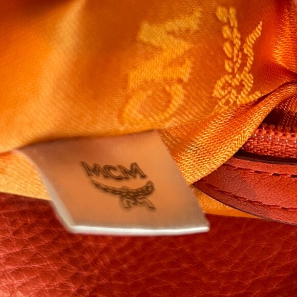 MCM Embossed Leather 2-Way Crossbody Handbag , Orange - Preowned - Picture 14 of 16